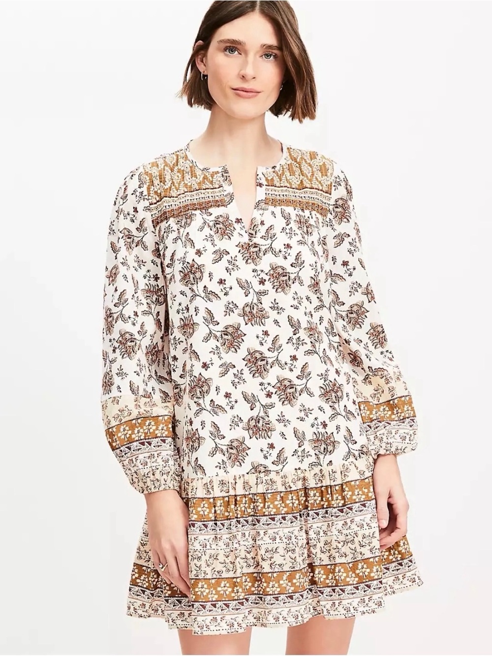 LOFT Floral Ruffle Flounce Mini Dress